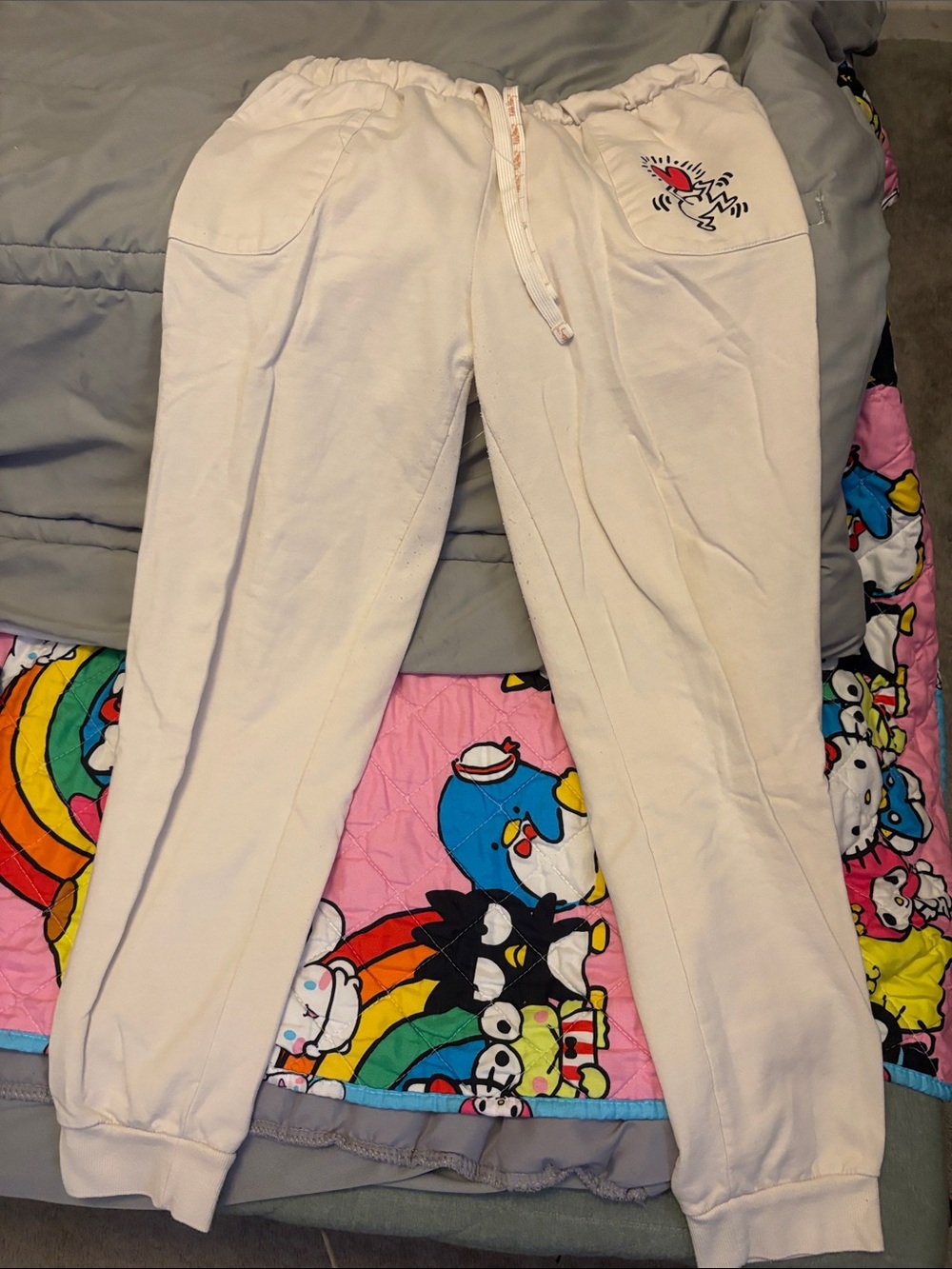 Cream Jogger Pants with Heart Spider Graphic
